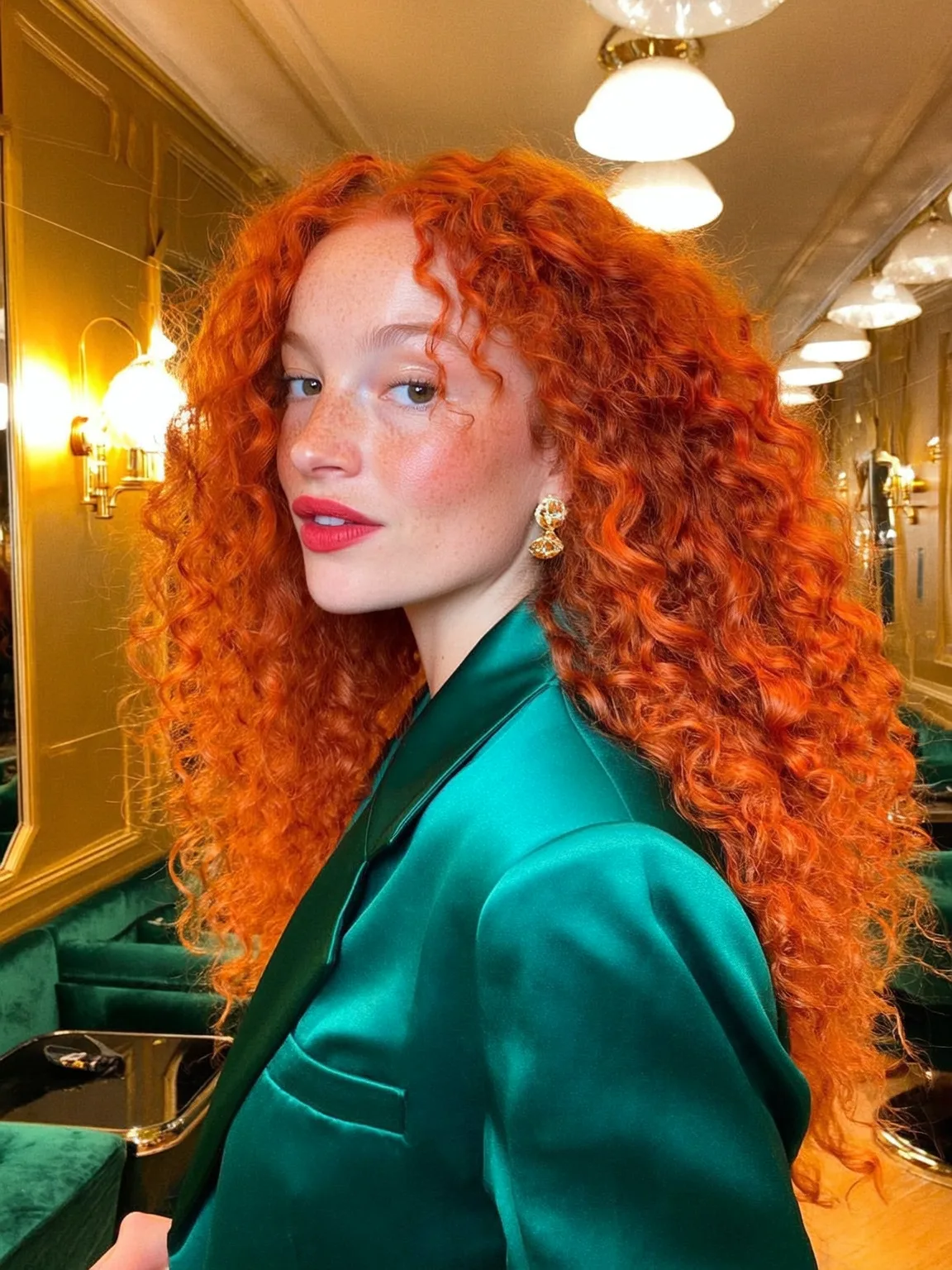Long Vibrant Copper Red Natural Curls Full of Life